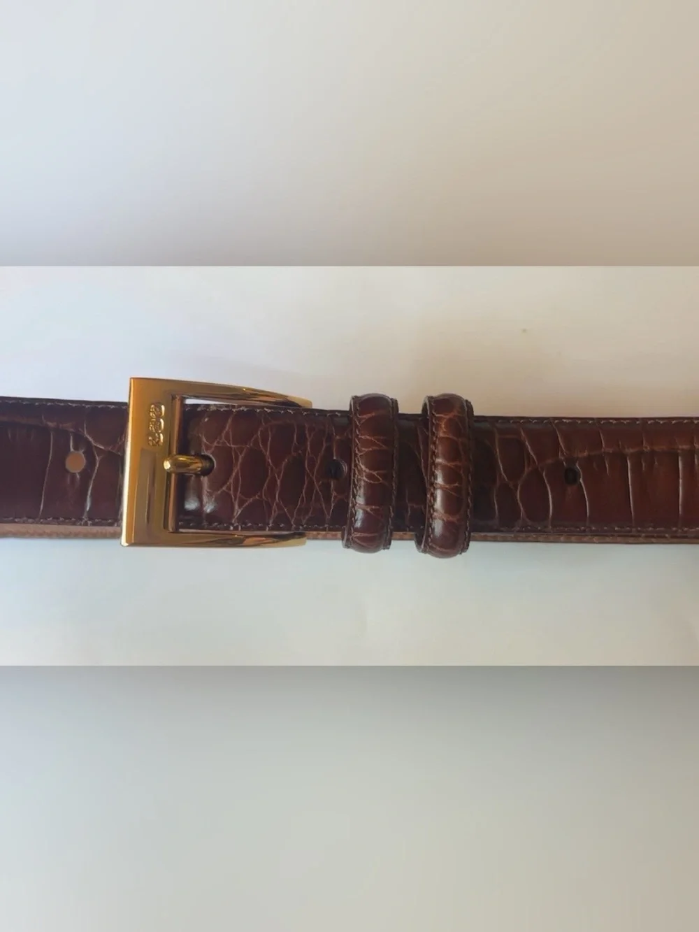 1990’s Ralph Lauren Croc-Embossed Leather Belt in Deep Cognac Size S ~ Excellent